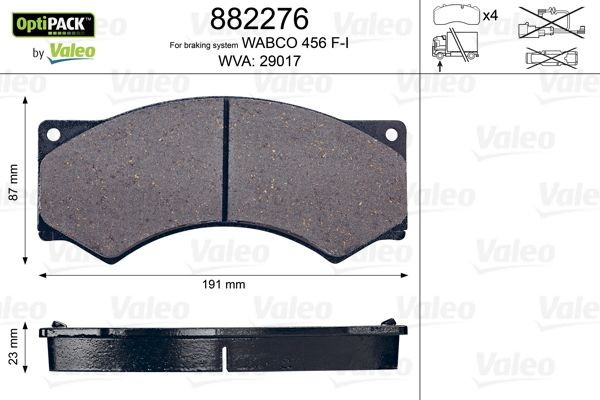 29017 VALEO OPTIPACK Front Axle, excl. wear warning contact, without bolts/screws Height: 87mm, Width: 191mm, Thickness: 23mm Brake pads 882276 buy
