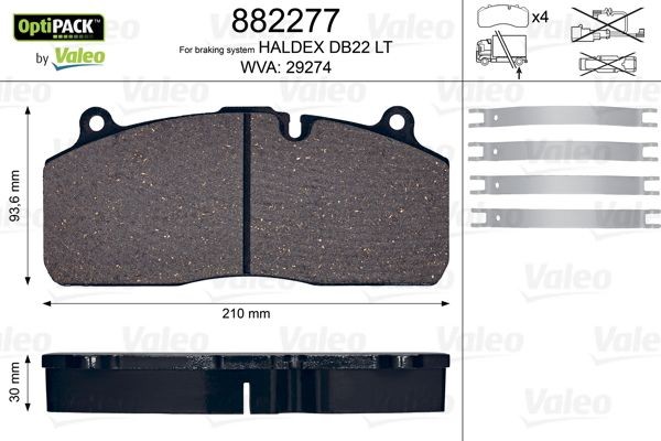 29274 VALEO OPTIPACK Rear Axle, excl. wear warning contact, without bolts/screws Height: 93,8mm, Width: 210mm, Thickness: 30mm Brake pads 882277 buy