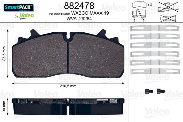 VALEO SMARTPACK excl. wear warning contact, without bolts/screws Height: 85,5mm, Width: 211mm, Thickness: 30mm Brake pads 882478 buy
