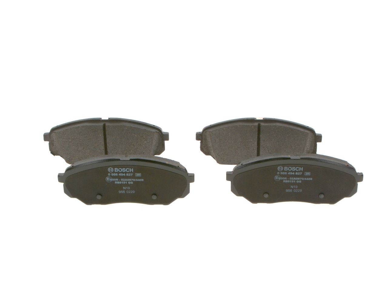 0986494827 Set of brake pads 22246 BOSCH Low-Metallic, with acoustic wear warning, with anti-squeak plate