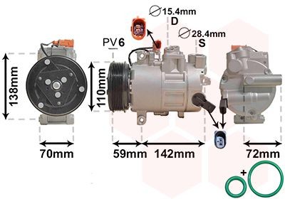 VAN WEZEL *** IR PLUS *** 0300K411 Air conditioning compressor 6SBU14C, 12V, PAG 46, R 134a, with magnetic clutch, with seal