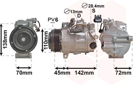 Air con compressor VAN WEZEL 6SBU16C, 12V, PAG 46, R 134a, with magnetic clutch - 3000K697