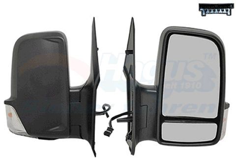 VAN WEZEL 3083808 Wing mirror with cable, Right, black, Complete Mirror, Convex, for electric mirror adjustment, Heatable, with wide angle mirror, Short mirror arm, Heatable blind spot mirror