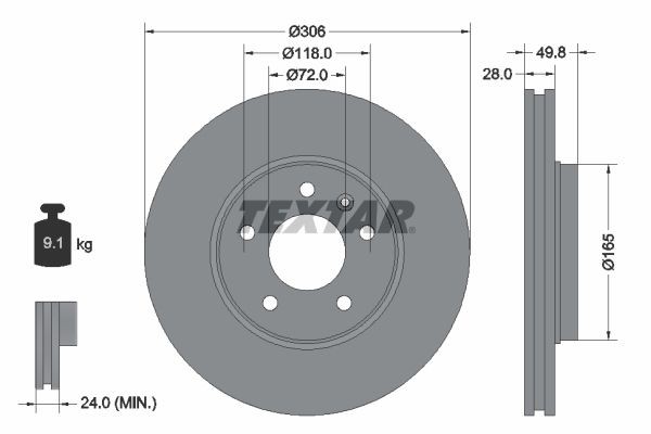 98200 1160 0 1 PRO+ TEXTAR PRO+ 306x28mm, 05/06x118, Externally Vented, Coated, High-carbon Ø: 306mm, Brake Disc Thickness: 28mm Brake rotor 92116005 buy