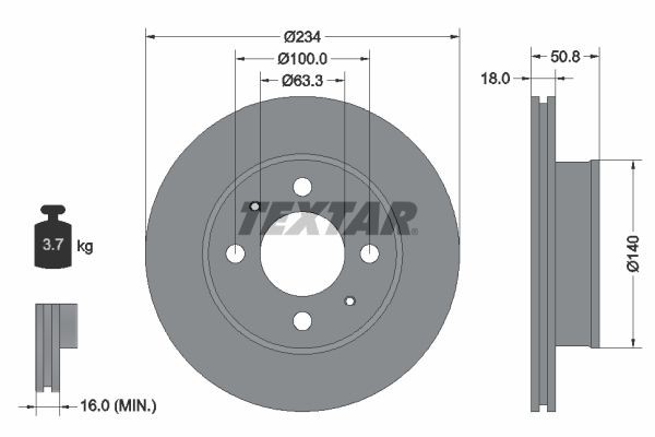 TEXTAR PRO 92146803 Brake disc 234x18mm, 04/06x100, internally vented, Coated