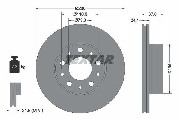 92275105 TEXTAR Brake rotors PEUGEOT 280x24,1mm, 05/10x118, internally vented, Coated, High-carbon