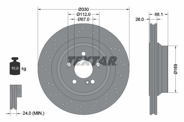 98200 2896 0 1 TEXTAR PRO 330x26mm, 05/06x112, Perforated, internally vented, Coated Ø: 330mm, Brake Disc Thickness: 26mm Brake rotor 92289603 buy