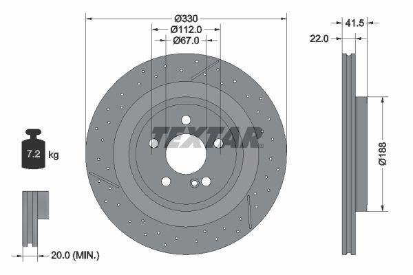 TEXTAR PRO+ 92290605 Brake disc 330x22mm, 05/06x112, internally vented, Perforated, Coated, High-carbon