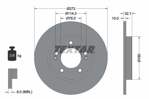 TEXTAR 92291703 Brake disc 272x10mm, 05/07x114,3, solid, Coated