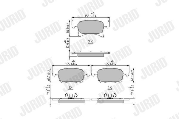 JURID 573657J Brake pad set with acoustic wear warning, with piston clip, without accessories