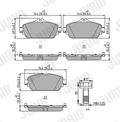 22031 JURID prepared for wear indicator Height 1: 60,1mm, Height: 60,1mm, Width: 144mm, Thickness: 19,5mm Brake pads 573671J buy