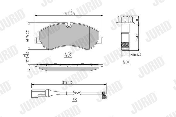 JURID 573690J Brake pad set incl. wear warning contact, without accessories