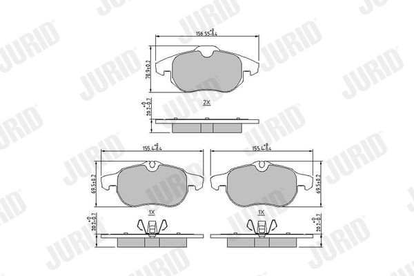 573723J JURID Brake pad set SAAB prepared for wear indicator, with piston clip, without accessories