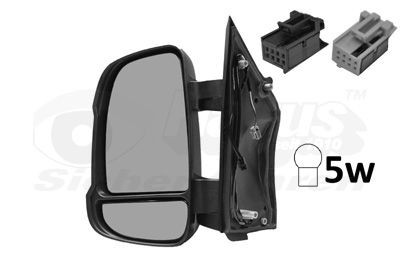VAN WEZEL 1651805 Wing mirror Left, black, Complete Mirror, Convex, for electric mirror adjustment, Heatable, with thermo sensor, with wide angle mirror, Short mirror arm