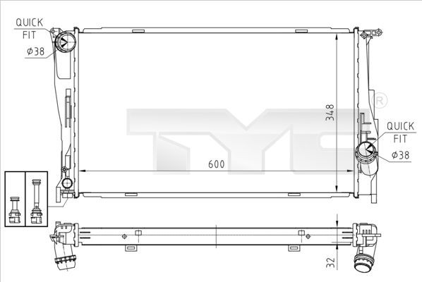 TYC 600 x 348 x 32 mm, Brazed cooling fins Radiator 703-0008 buy