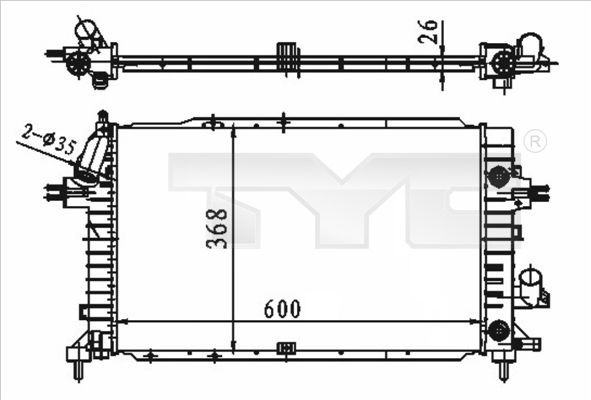 TYC 600 x 368 x 26 mm, Automatic Transmission, Brazed cooling fins Radiator 725-0046 buy