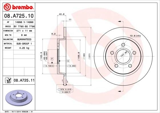 BREMBO Brake discs 08.A725.11 buy online