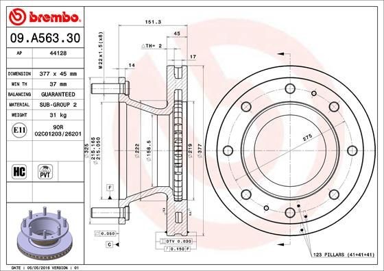 BREMBO 09.A563.30 Bremsscheibe für IVECO EuroCargo I-III LKW in Original Qualität