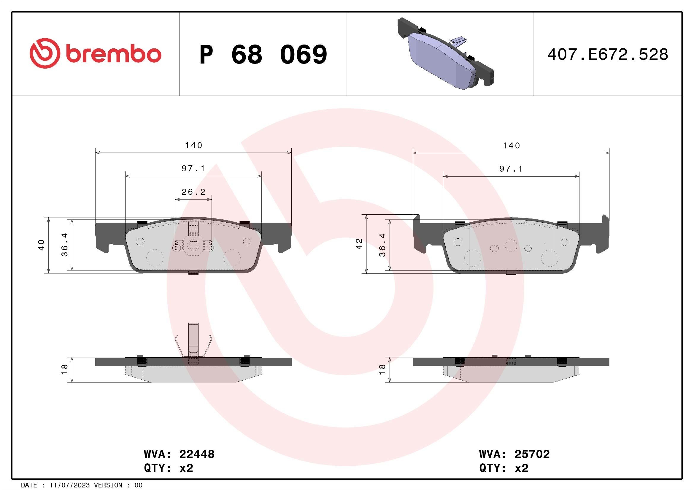 P 68 069 BREMBO Brake pad set DACIA excl. wear warning contact, without accessories