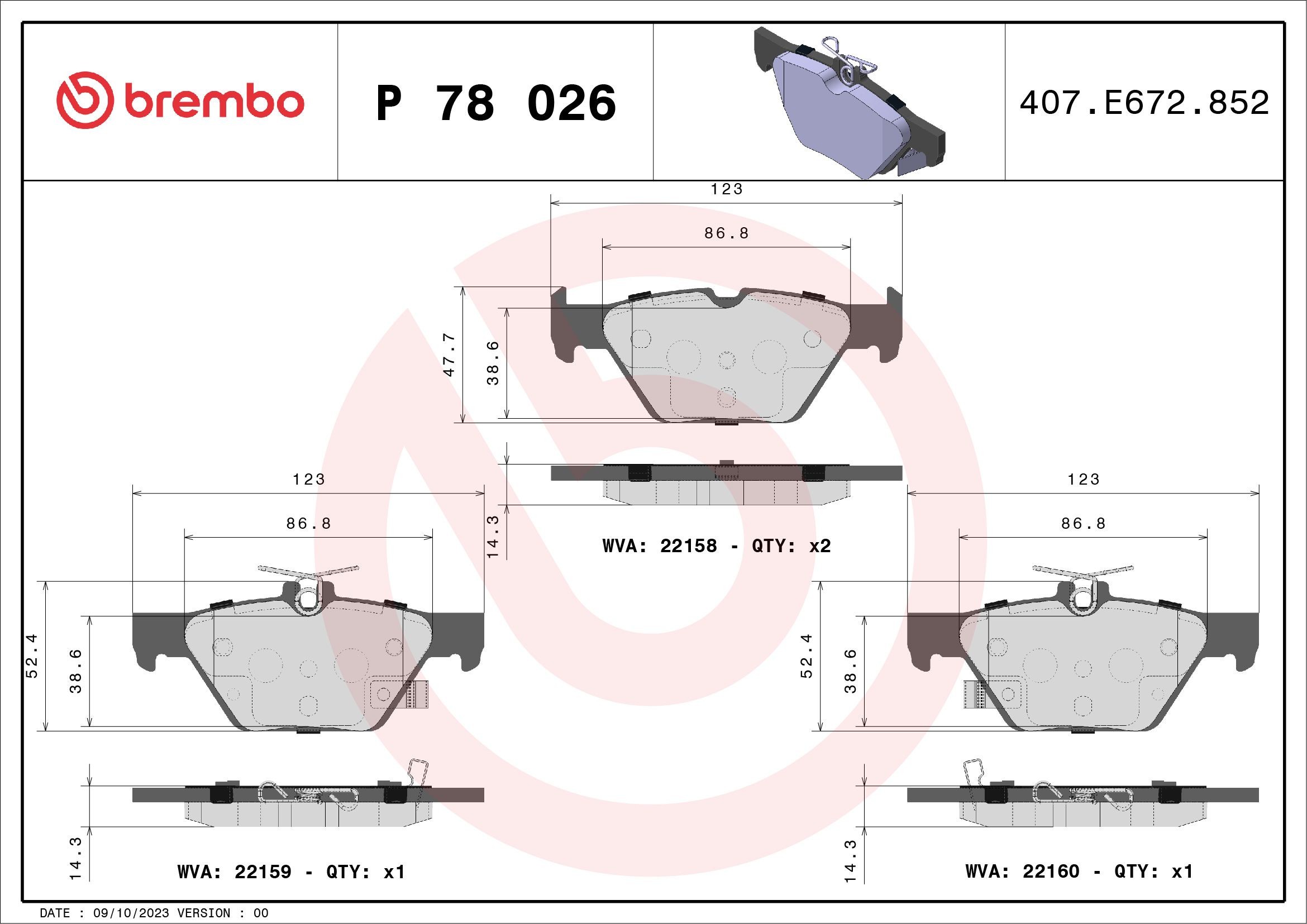 BREMBO P 78 026 Brake pads SUBARU XV 2013 in original quality