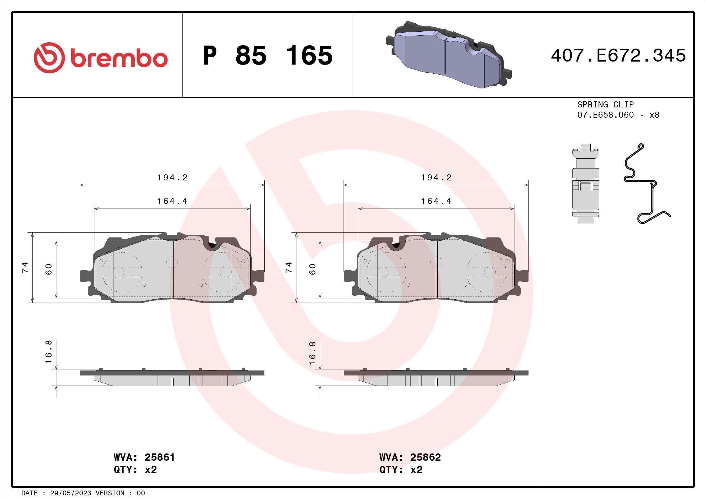 Brake pad set P 85 165 from BREMBO