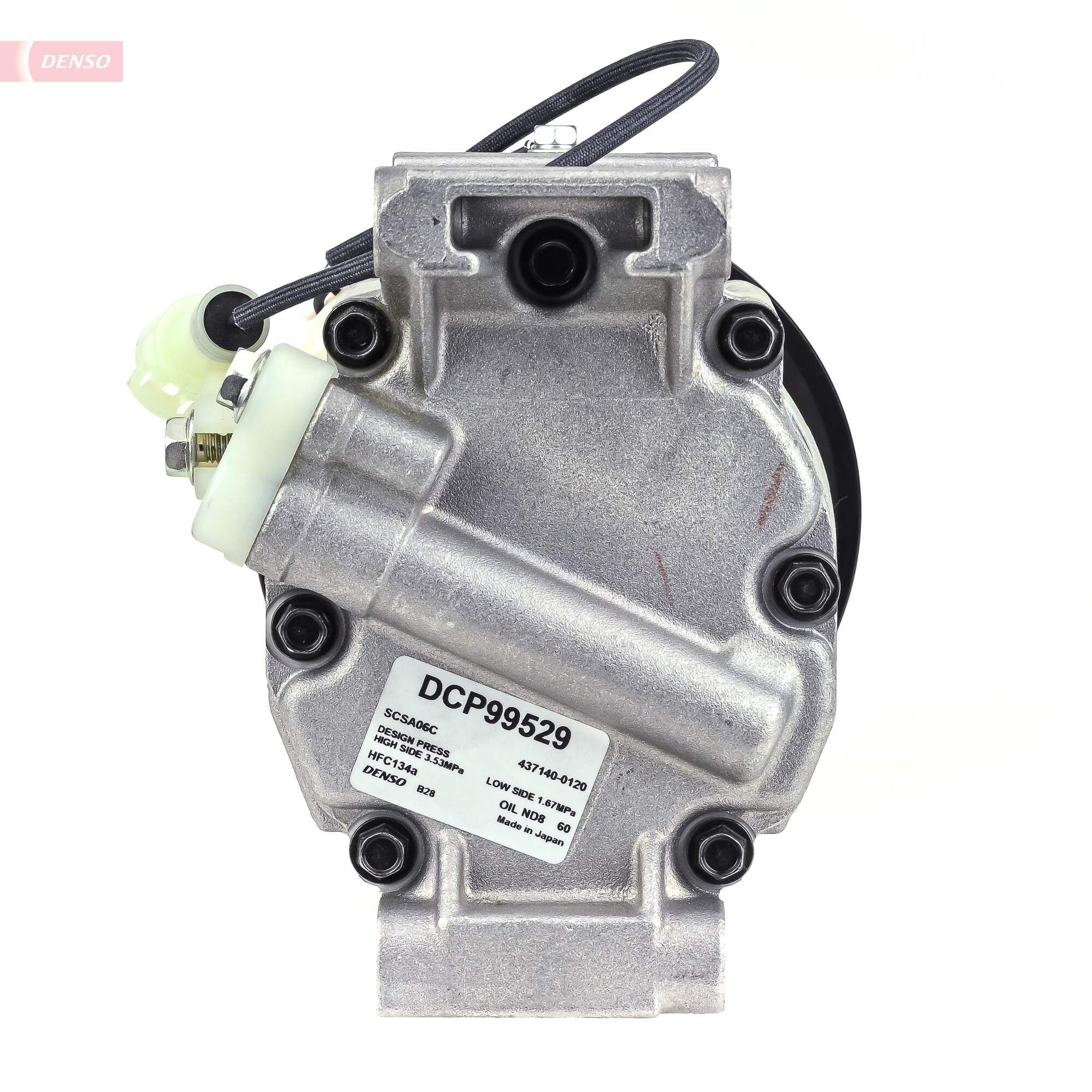 DENSO DCP99529 Air conditioner compressor SCSA06C, 12V, PAG 46, R 134a, with magnetic clutch