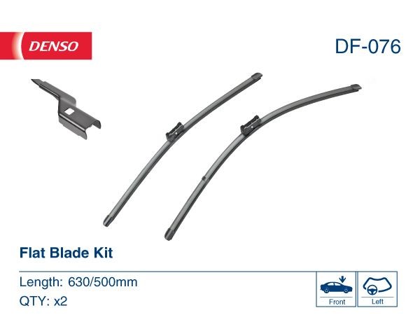 DENSO DF-076 Wiper blade 630/500 mm, Flat wiper blade, for left-hand drive vehicles