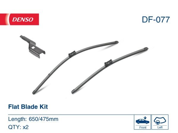DENSO DF-077 Wiper blade 650/475 mm, Flat wiper blade, for left-hand drive vehicles