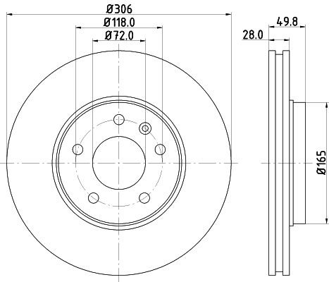 MINTEX 306x28mm, 05/06x118, Externally Vented, Coated Ø: 306mm, Brake Disc Thickness: 28mm Brake rotor MDC1608C buy