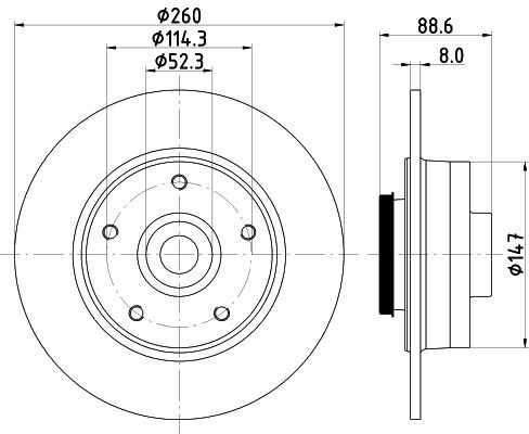 MINTEX MDC2795C Brake disc 260x8mm, 05/05x114,3, solid, Coated