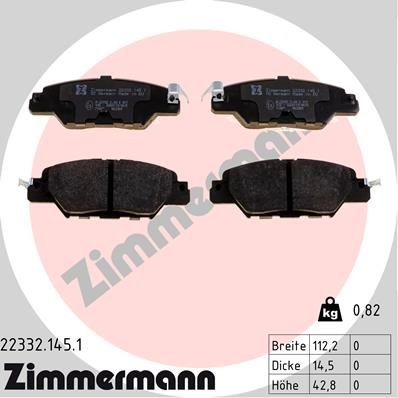 22332 ZIMMERMANN with acoustic wear warning, Photo corresponds to scope of supply Height: 43mm, Width: 112mm, Thickness: 14mm Brake pads 22332.145.1 buy