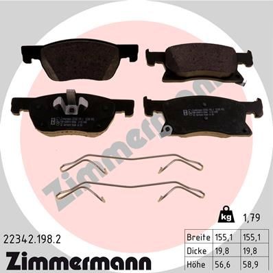 22342 ZIMMERMANN with acoustic wear warning, Photo corresponds to scope of supply, with spring Height: 59mm, Width: 155mm, Thickness: 20mm Brake pads 22342.198.2 buy