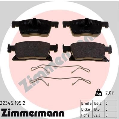 22345 ZIMMERMANN with acoustic wear warning, Photo corresponds to scope of supply, with spring Height: 63mm, Width: 155mm, Thickness: 20mm Brake pads 22345.195.2 buy