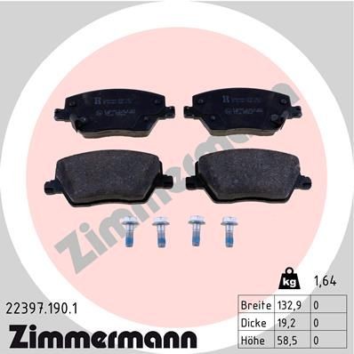 22397 ZIMMERMANN with acoustic wear warning, Photo corresponds to scope of supply Height: 59mm, Width: 133mm, Thickness: 19mm Brake pads 22397.190.1 buy