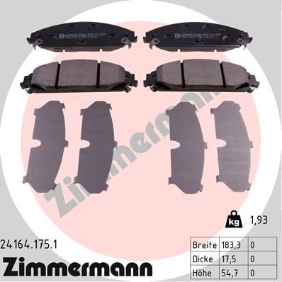 24164 ZIMMERMANN with acoustic wear warning, Photo corresponds to scope of supply Height: 55mm, Width: 183mm, Thickness: 18mm Brake pads 24164.175.1 buy