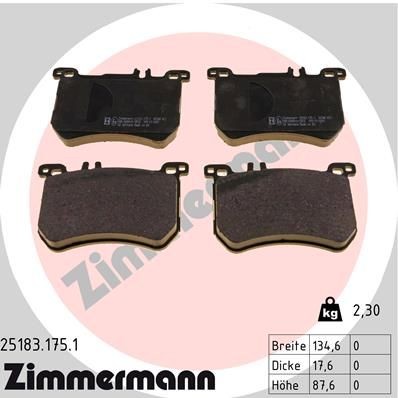 ZIMMERMANN 25183.175.1 Brake pad set prepared for wear indicator, Photo corresponds to scope of supply