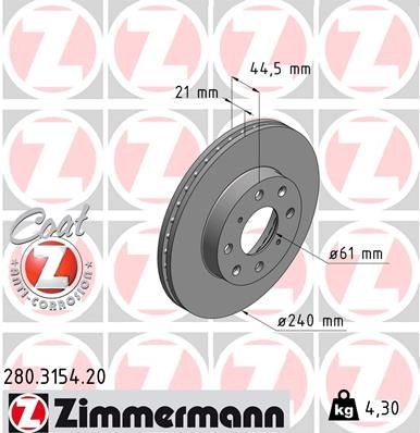 ZIMMERMANN COAT Z 280.3154.20 Brake disc 45251SH0A00