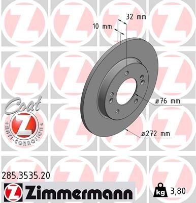 ZIMMERMANN COAT Z 285.3535.20 Brake disc 272x10mm, 7/5, 5x114, solid, Coated