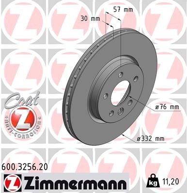 ZIMMERMANN COAT Z 600.3256.20 Brake disc 332x30mm, 6/5, 5x120, internally vented, Coated, High-carbon