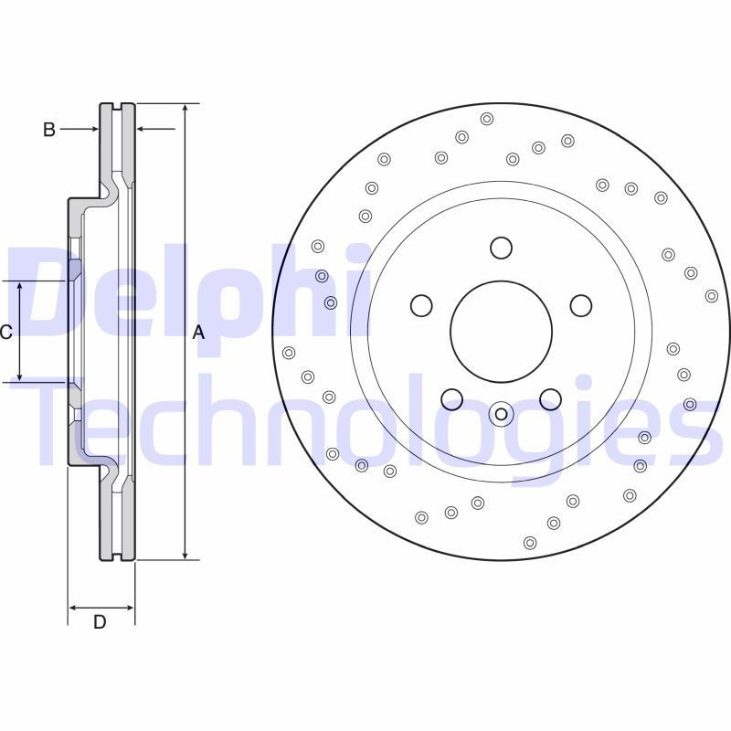 DELPHI BG4923C Brake disc 315x23mm, 5, Vented, Perforated, Coated, Untreated