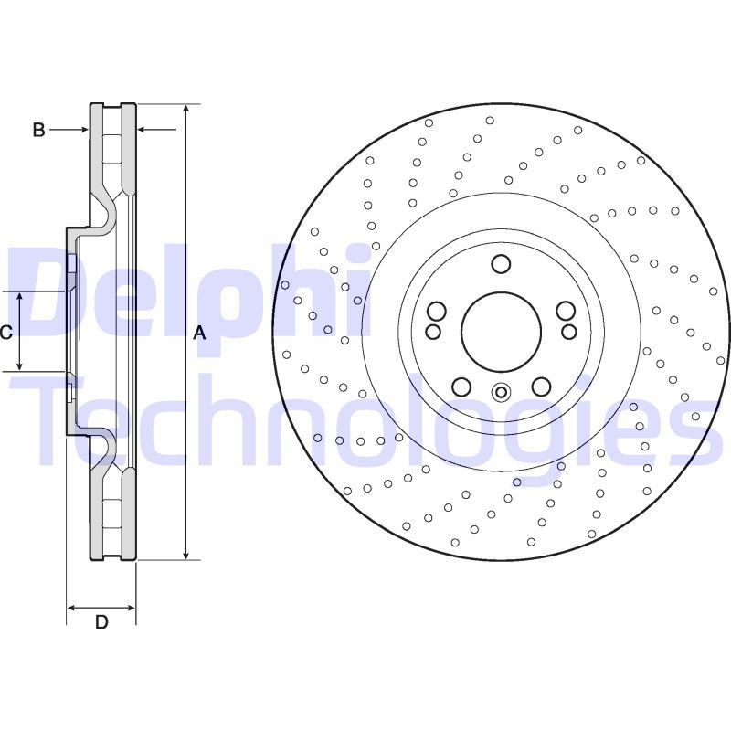 DELPHI BG9185C Brake disc 375x36mm, 5, Vented, Perforated, Coated, High-carbon