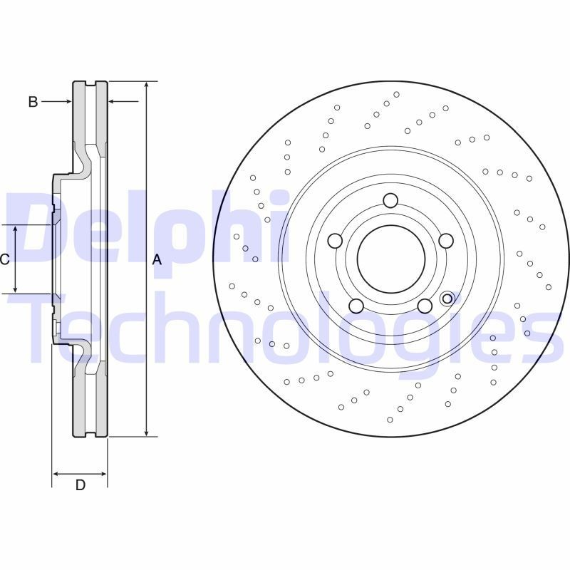 DELPHI 344x32mm, 5, Vented, Perforated, coated, High-carbon Ø: 344mm, Num. of holes: 5, Brake Disc Thickness: 32mm Brake rotor BG9192C buy