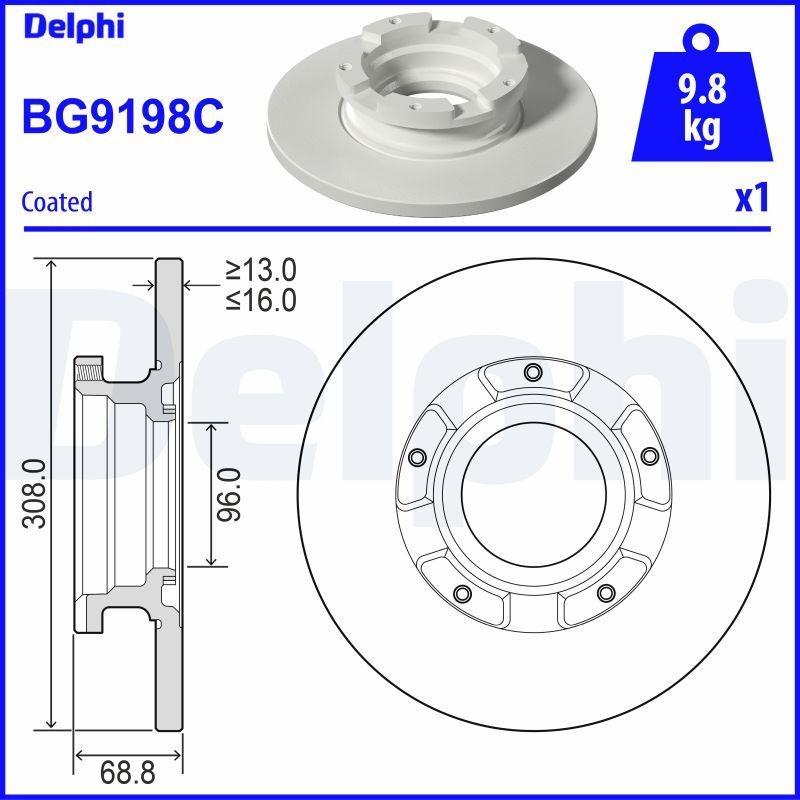 Ford TRANSIT Brake discs and rotors 12819803 DELPHI BG9198C online buy