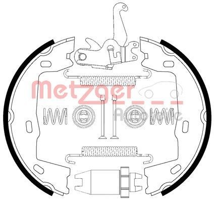 0152021 METZGER Parking brake shoes OPEL Rear Axle Left, Rear Axle Right, with accessories, with expander kit and adjusters