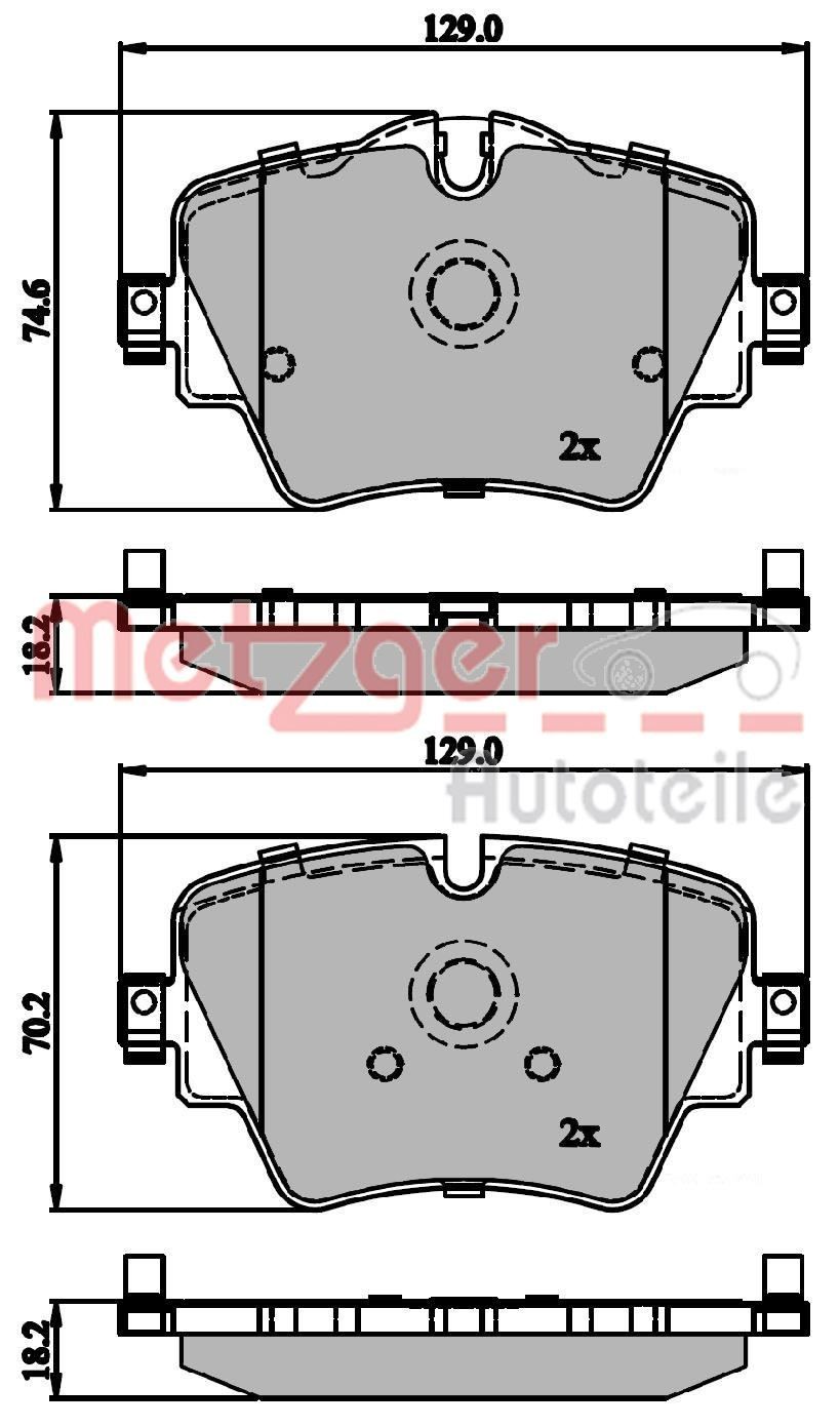 METZGER 1170845 Brake pad set Front Axle, prepared for wear indicator, with brake caliper screws, with anti-squeak plate