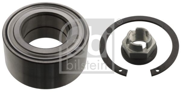 103156 FEBI BILSTEIN Wheel bearings DACIA Rear Axle Left, Rear Axle Right, with axle nut, with retaining ring, 77 mm, Angular Ball Bearing