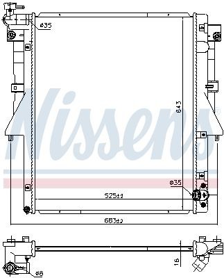 606549 Radiator 606549 NISSENS Aluminium, 525 x 638 x 16 mm, without gasket/seal, without expansion tank, without frame, Brazed cooling fins