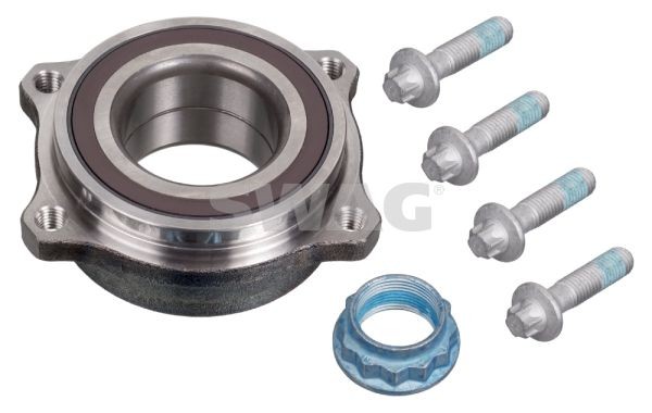 SWAG 10 10 2834 Wheel bearing kit Rear Axle Left, Rear Axle Right, with attachment material, with integrated magnetic sensor ring, 91 mm, Angular Ball Bearing