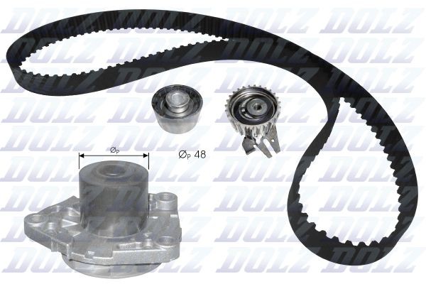 DOLZ KD102 Water pump and timing belt kit Number of Teeth: 199, Width: 24,0 mm