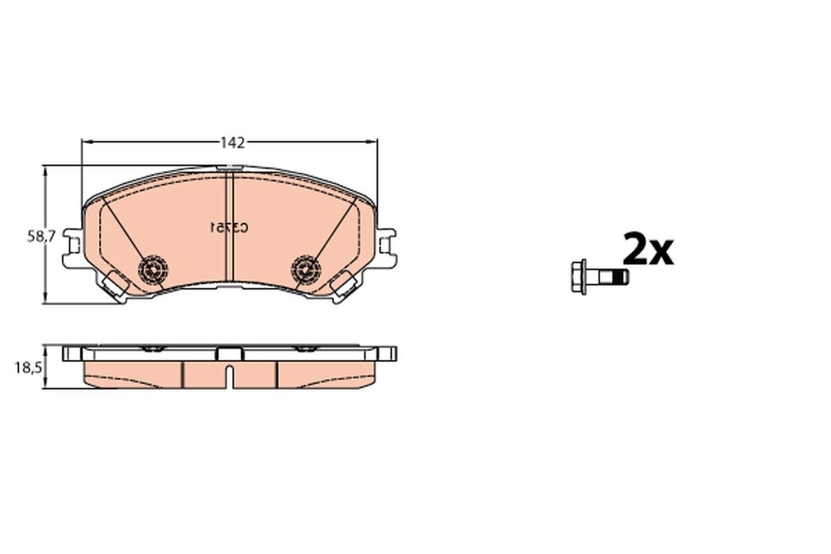 GDB2152 Set of brake pads GDB2152 TRW prepared for wear indicator, with brake caliper screws